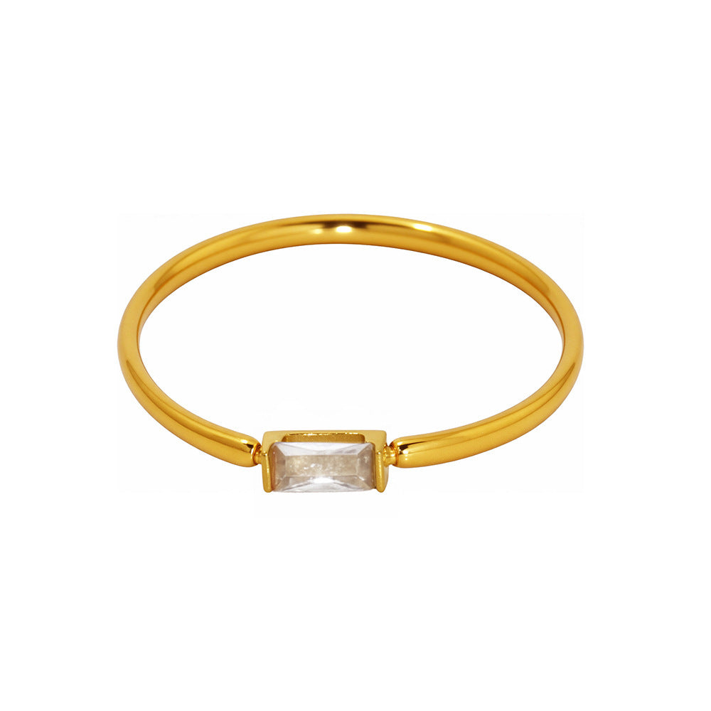 Wholesale Mystery stainless steel rectangular 5A zircon thin ring niche light luxury feeling not fading food finger ring jewelry